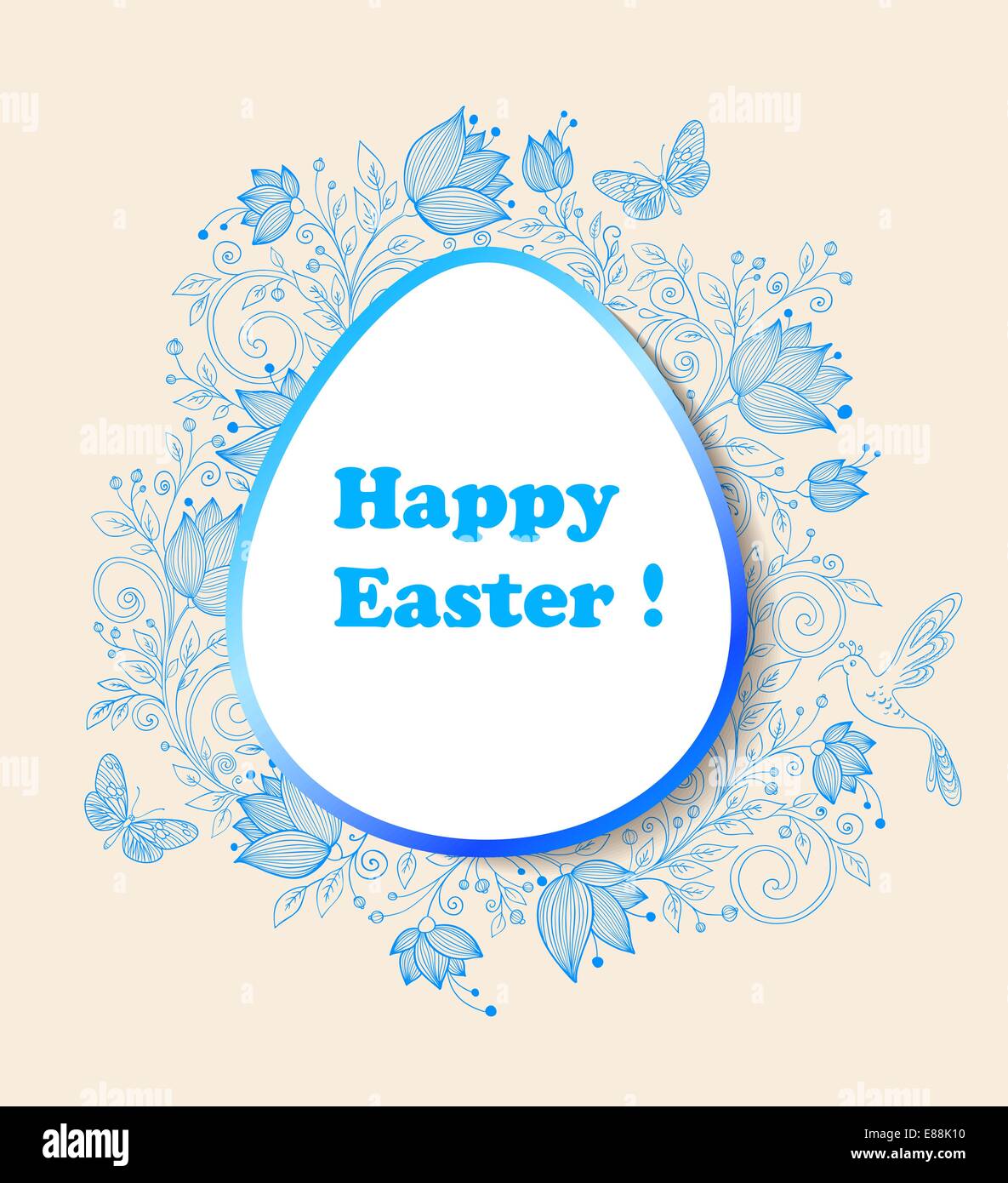 Decorative vector Easter background with blue flowers Stock Vector