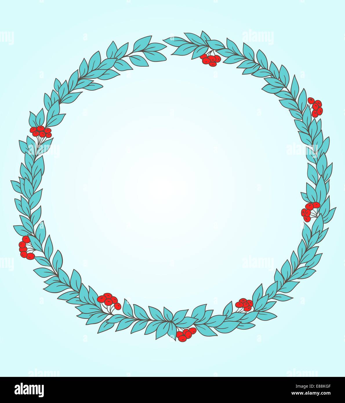 Decorative round vector floral frame with leaves and berries Stock ...
