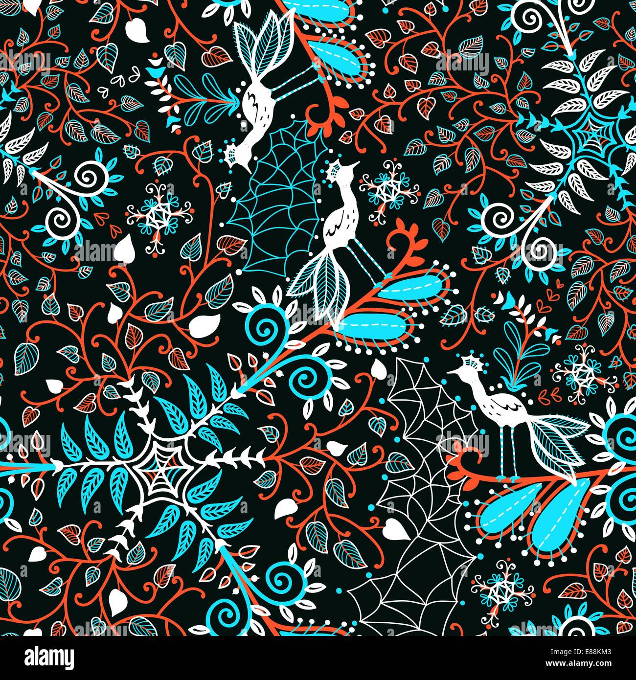 vector floral seamless pattern with fantasy plants and peacocks Stock ...