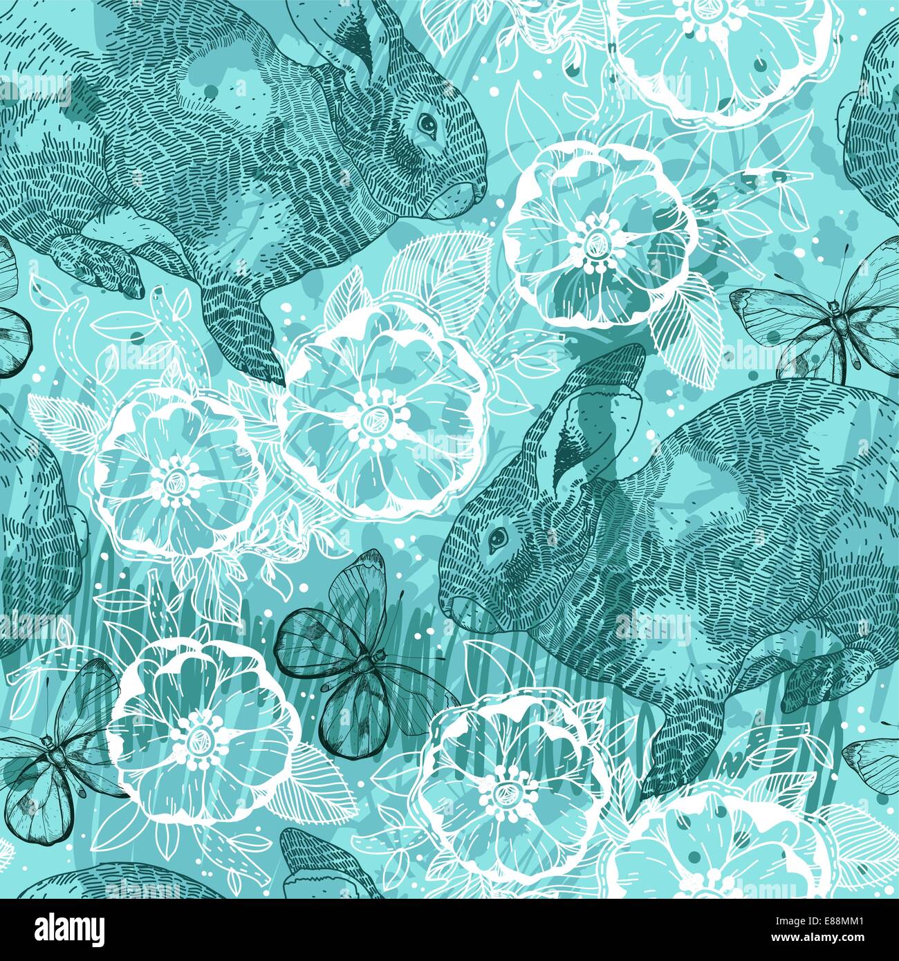 vector seamless pattern with rabbits and butterflies Stock Vector Image ...