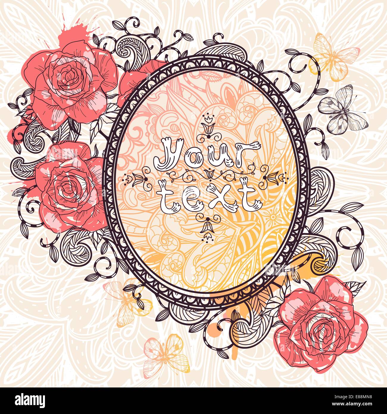 vector frame with vintage blooming roses Stock Vector Image & Art - Alamy