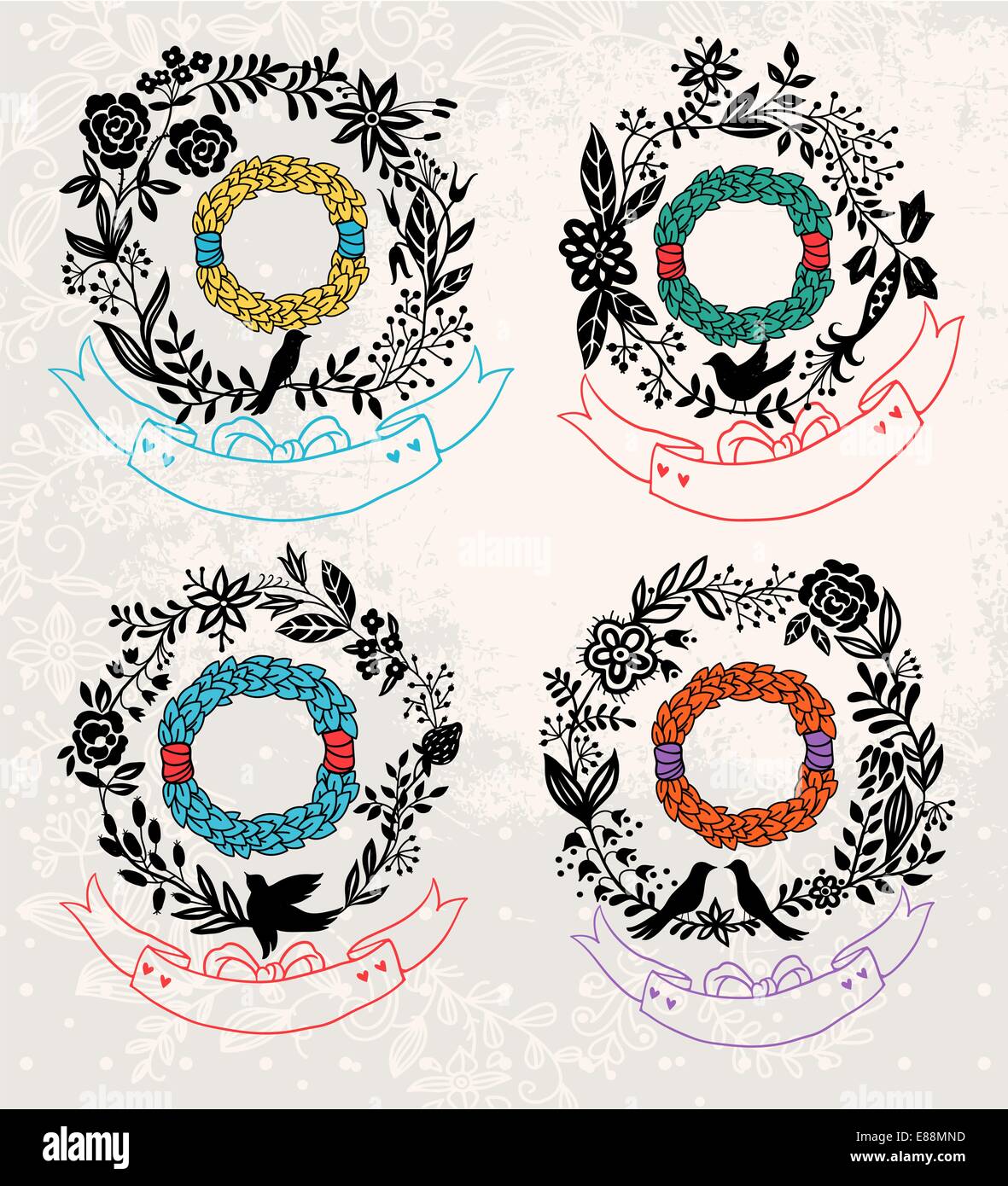 vector set of vintage floral frames Stock Vector Image & Art - Alamy