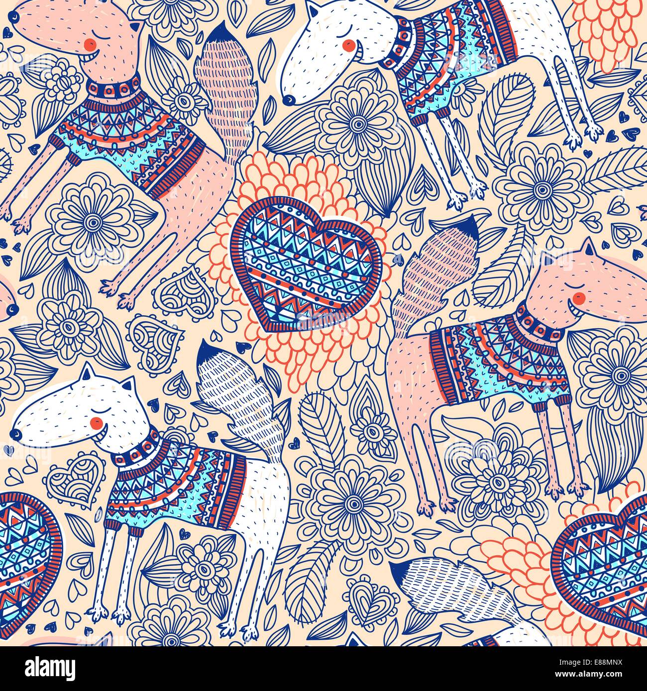 vector seamless pattern with funny smiling dogs Stock Vector Image ...