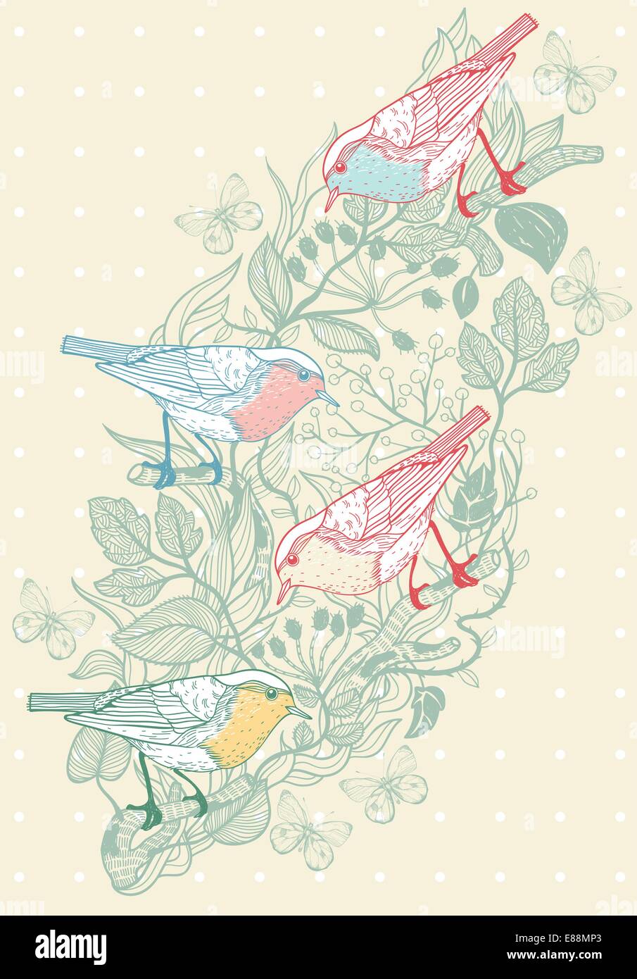 vector background with birds and plants Stock Vector Image & Art - Alamy