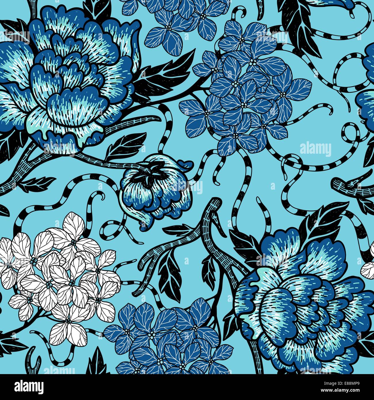 vector floral seamless pattern with blue roses Stock Vector Image & Art ...