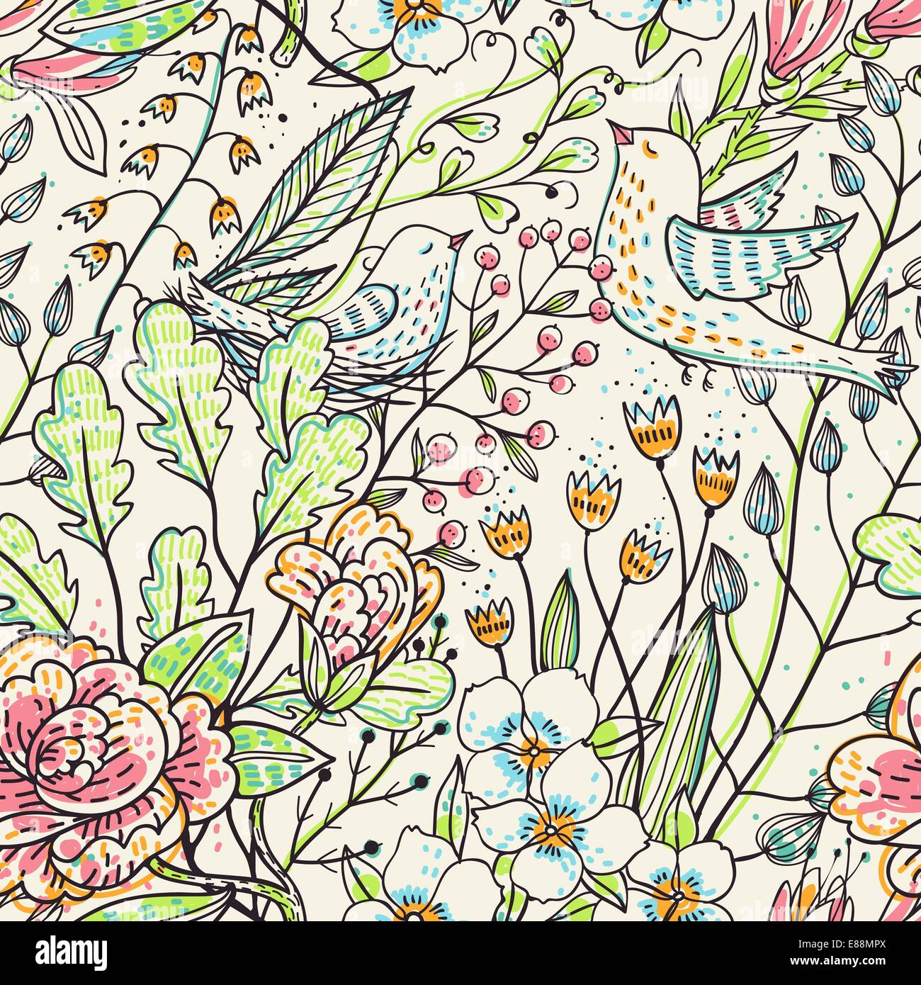 vector floral seamless texture. hand drawn vector pattern with fantasy ...