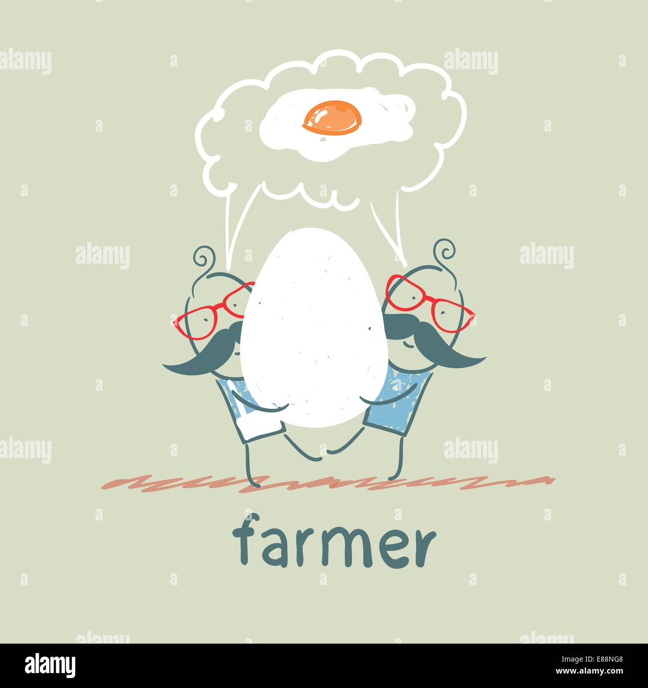 Farmer Has A Huge Egg With A Man And They Think Of Fried Eggs Stock