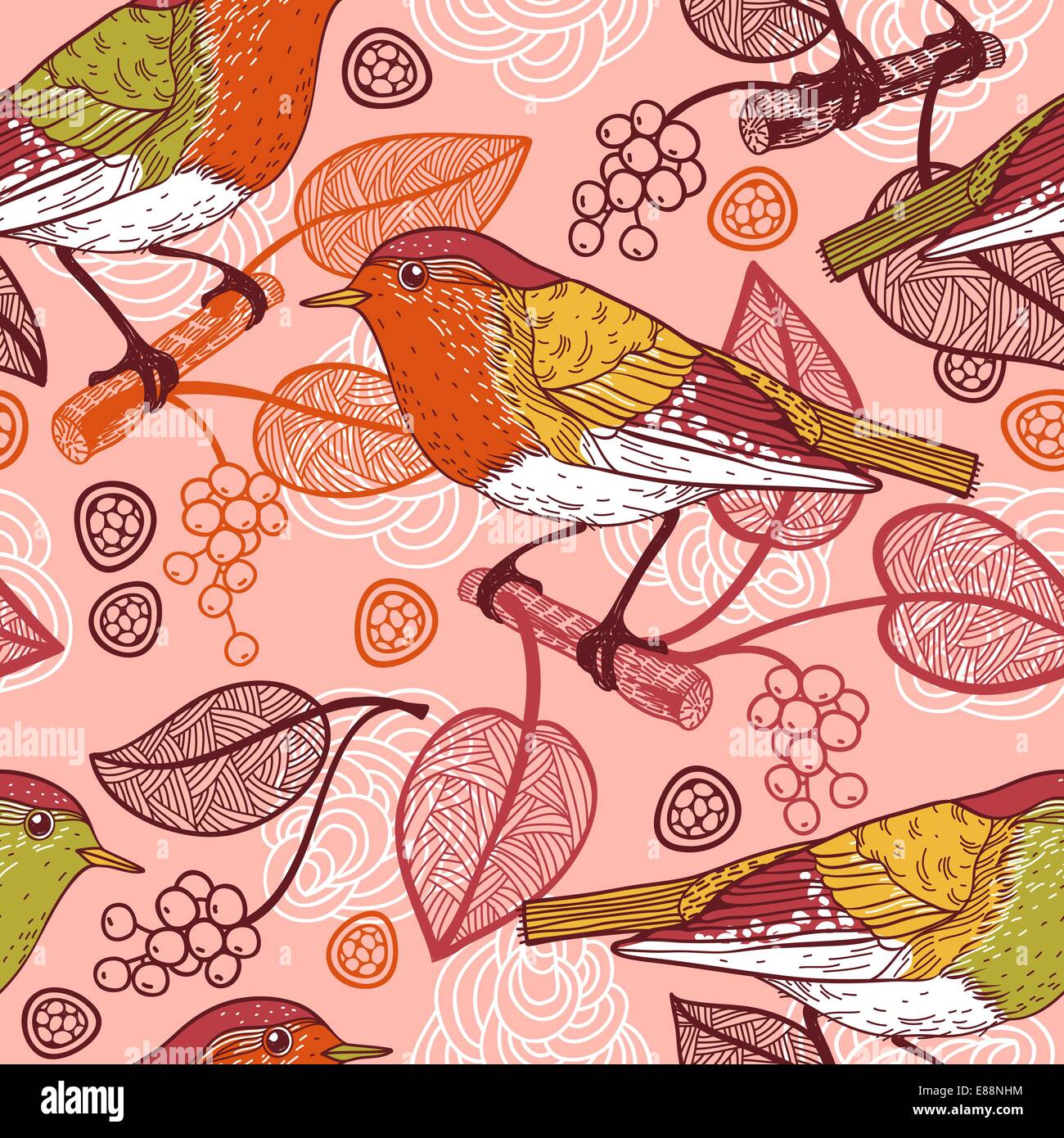 vector seamless pattern with birds and berries Stock Vector Image & Art ...
