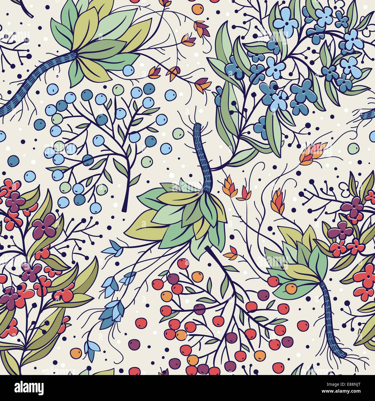 vector floral seamless pattern with colorful berries and flowers Stock ...