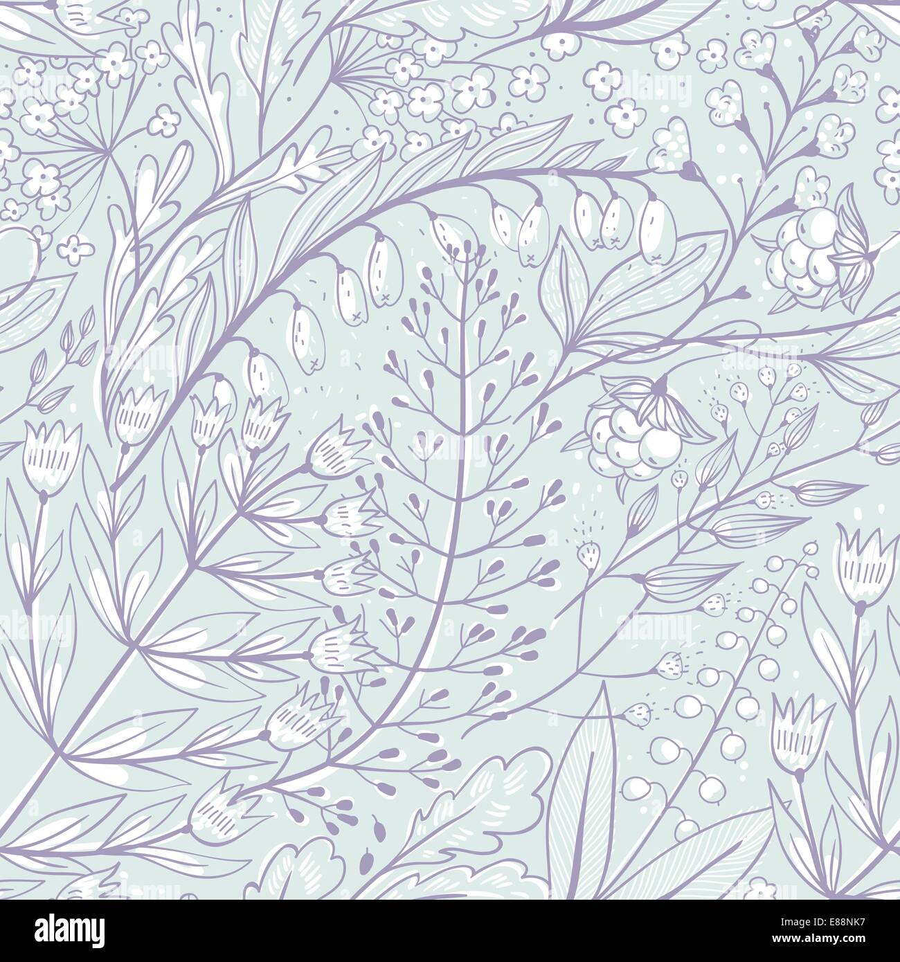 vector floral seamless pattern with herbs and berries Stock Vector ...