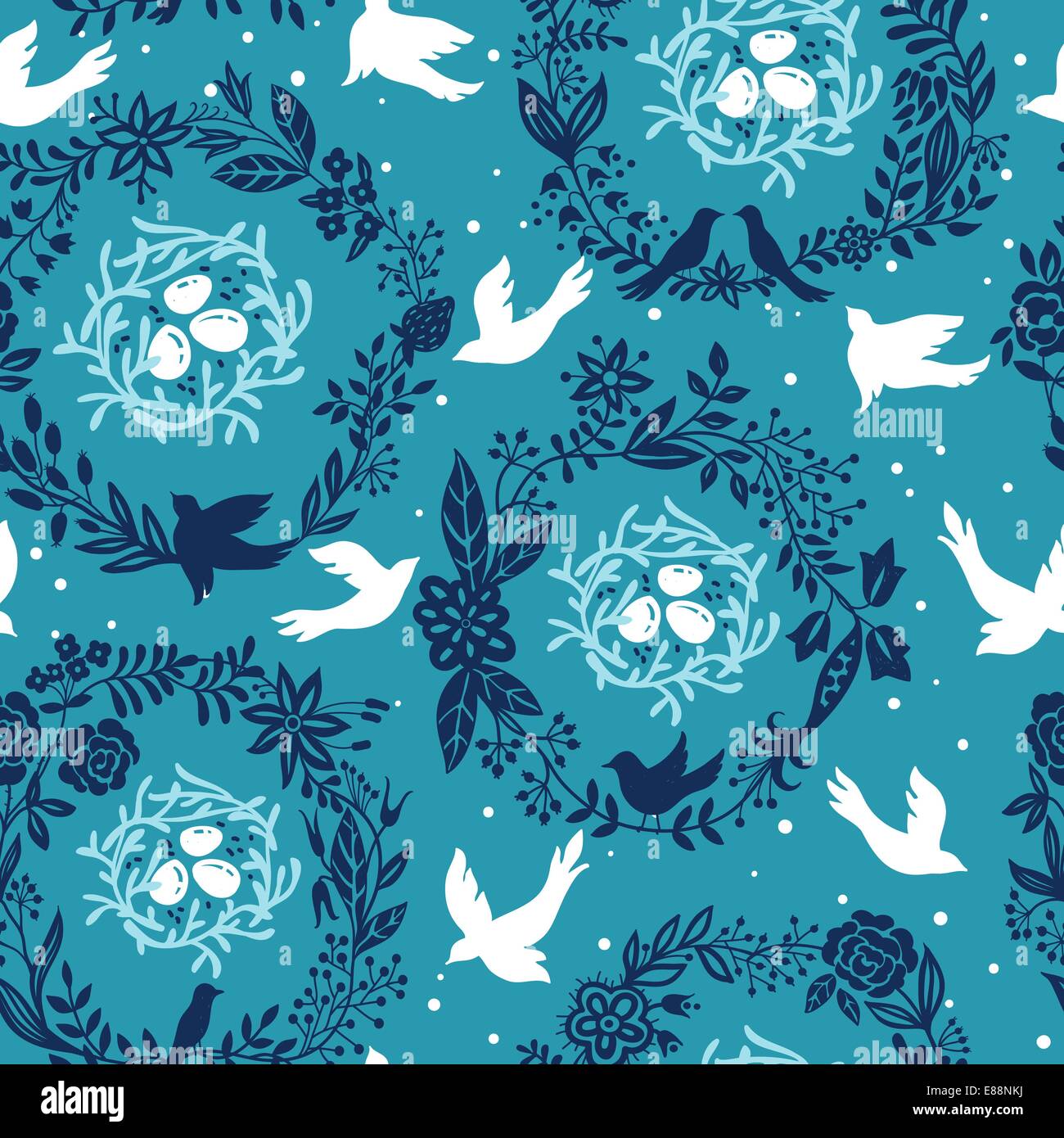 vector floral seamless pattern with birds and nests Stock Vector Image ...