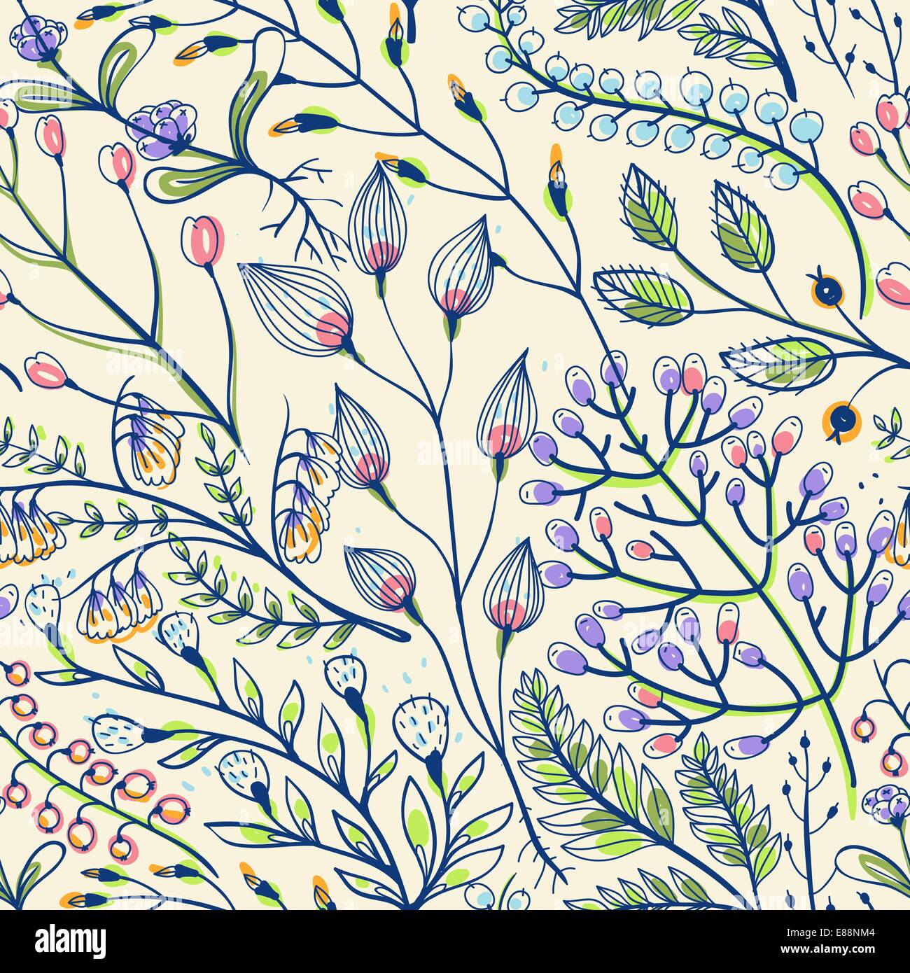 vector floral seamless pattern with hand drawn herbs Stock Vector Image ...