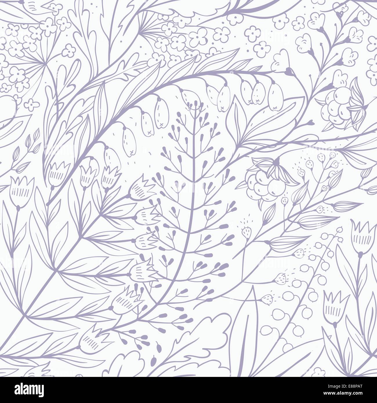 vector floral seamless pattern with wild herbs and berries Stock Vector ...