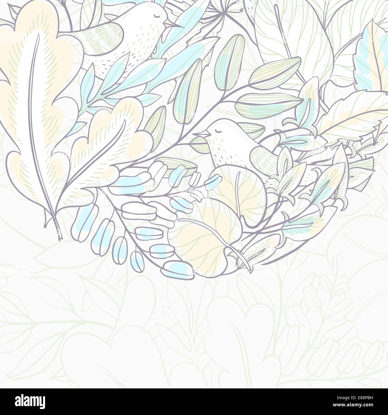 vector floral background with leaves and birds Stock Vector Image & Art ...