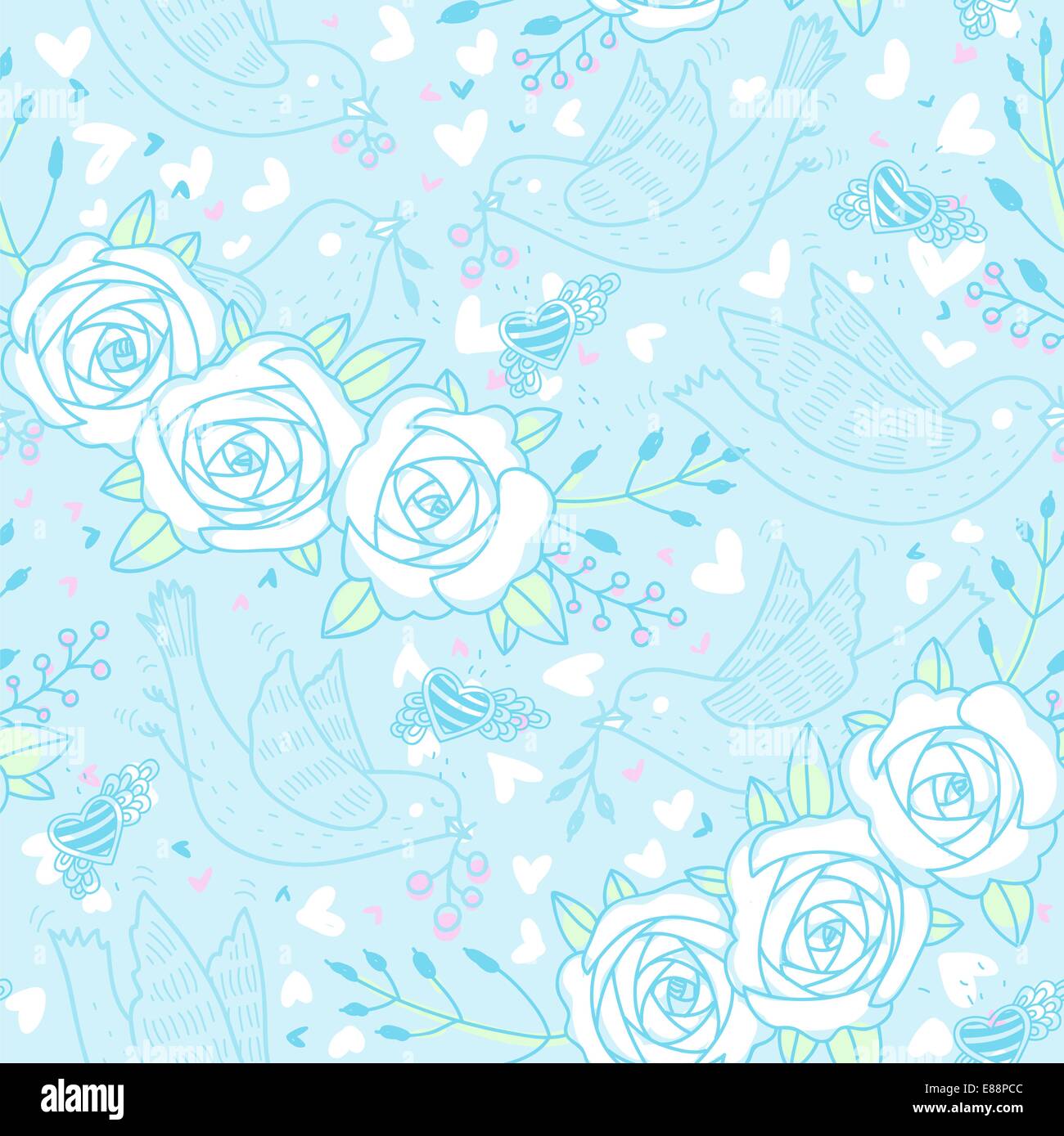 vector floral seamless pattern with birds and roses Stock Vector Image ...