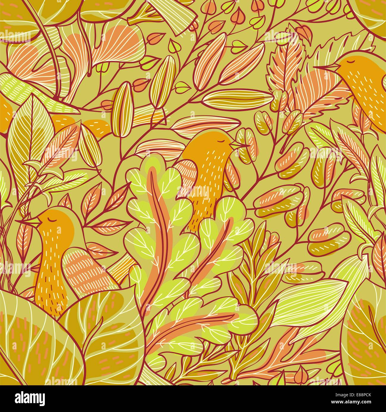 vector floral seamless pattern with birds and leaves Stock Vector Image ...