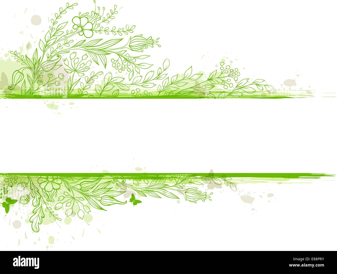 Vintage green vector banner with flowers and leaves Stock Vector Image ...