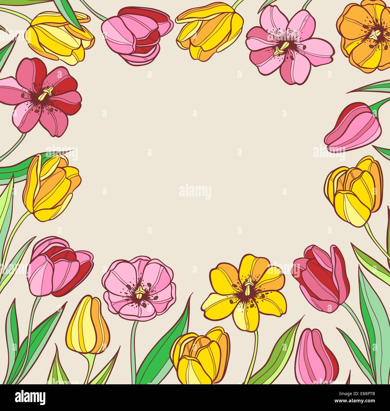 Vector floral background with red and yellow tulips Stock Vector Image ...