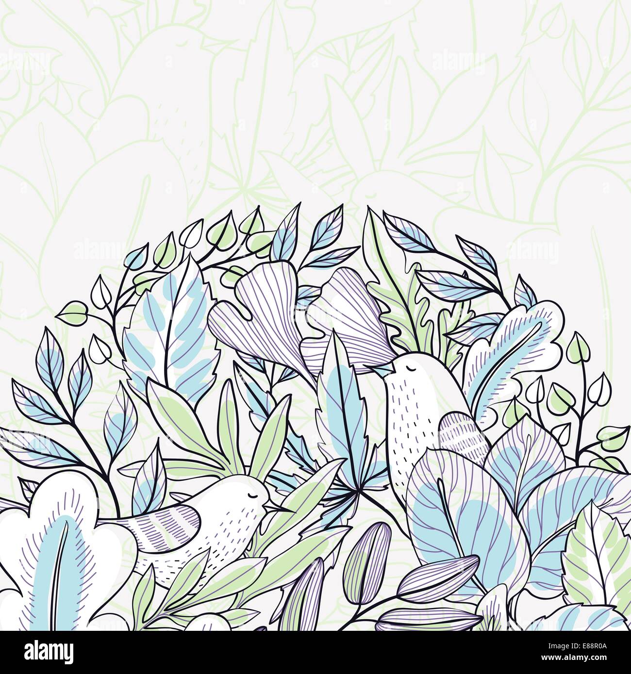 vector floral background with leaves and birds Stock Vector Image & Art ...