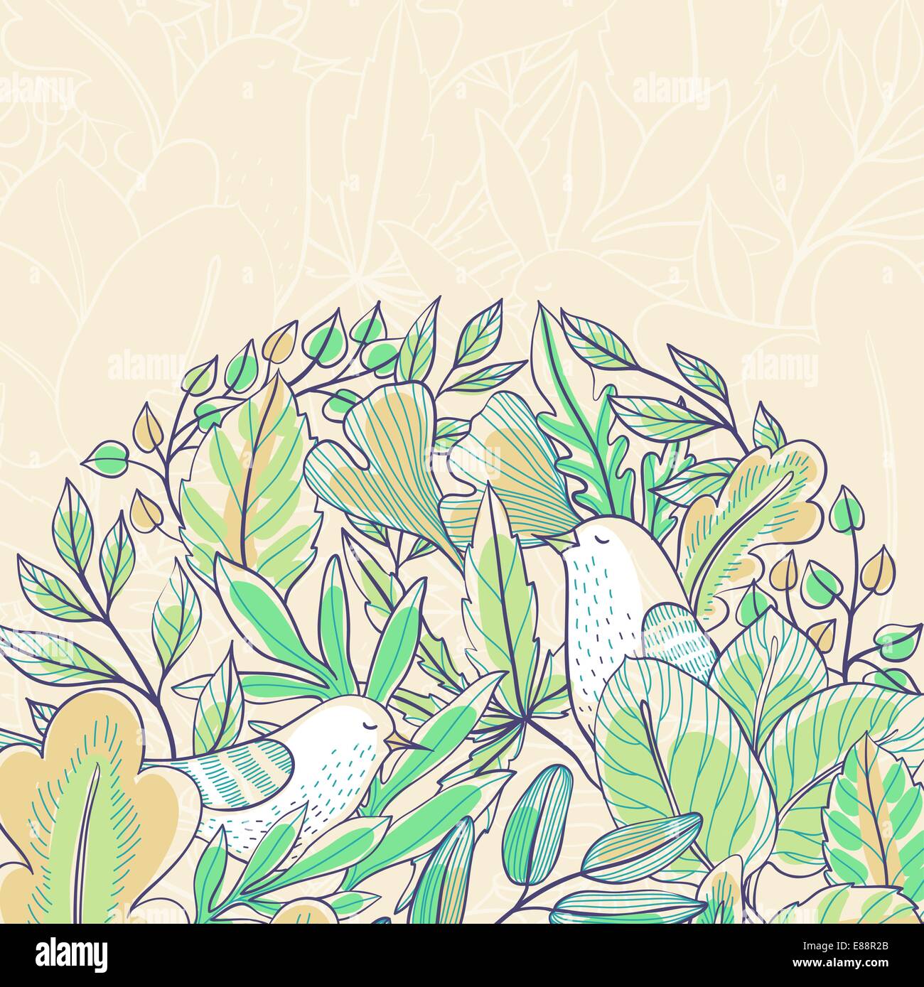 vector floral background with birds and leaves Stock Vector Image & Art ...