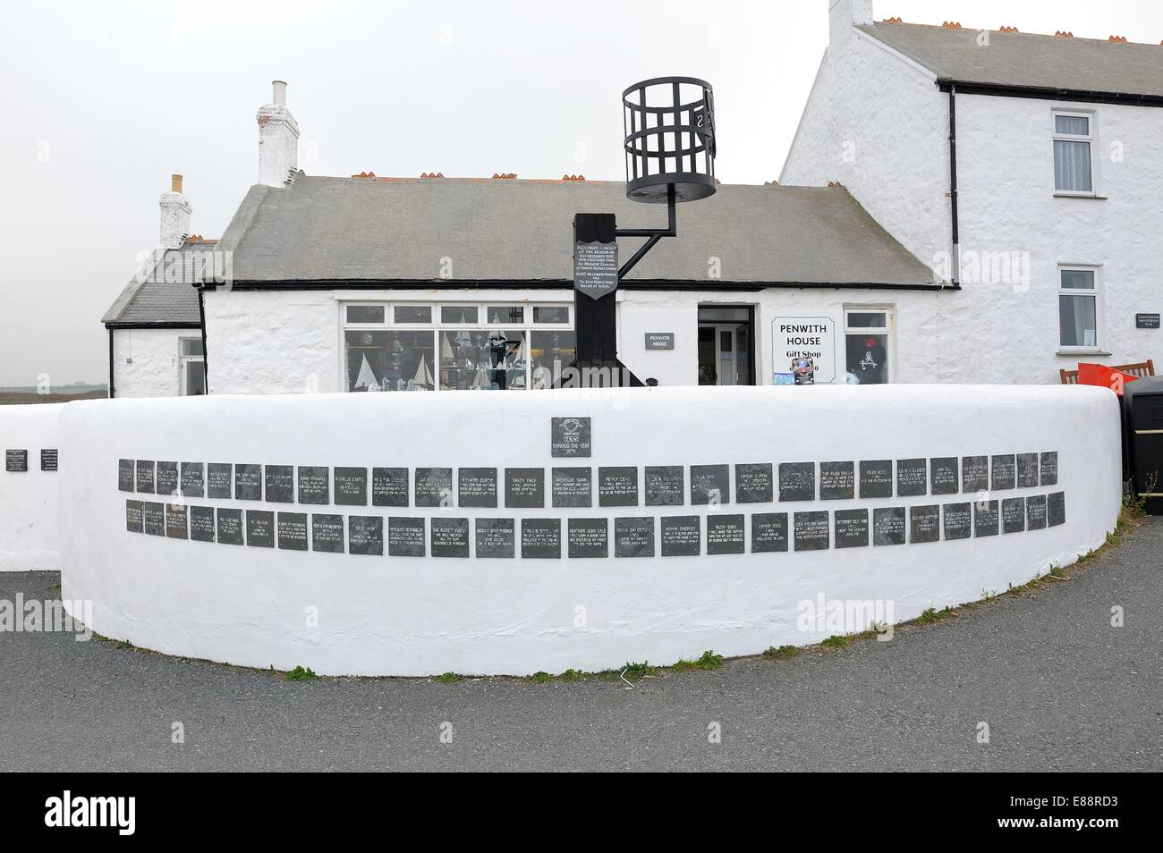 The Millennium Wall of Good Intentions with slate plaques. Land's End Penwith House Temperance Hotel Cornwall england uk Stock Photo