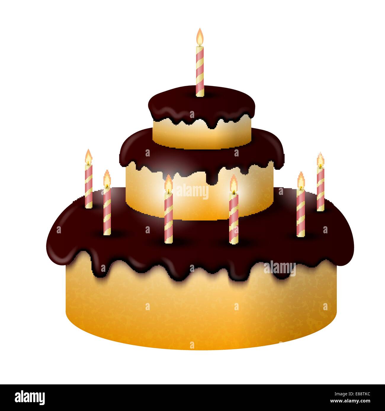 Celebratory chocolate cake with burning candles Stock Vector Image ...