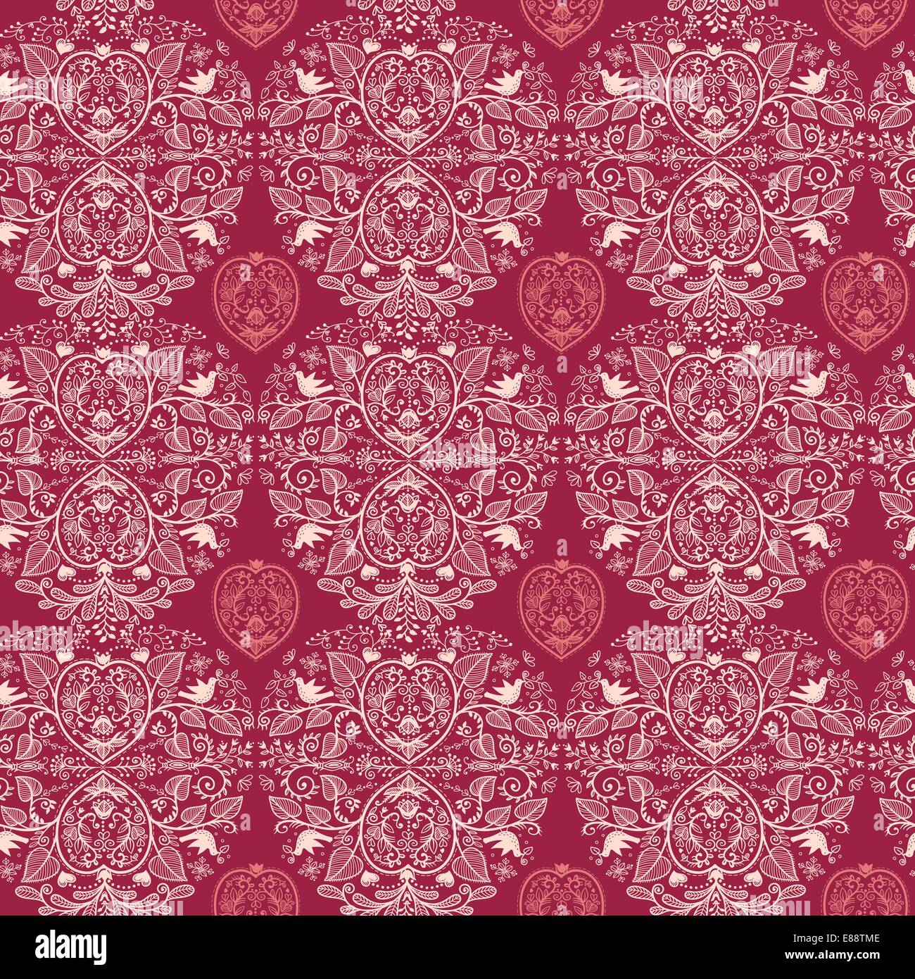 vector seamless pattern with vintage floral hearts Stock Vector Image ...