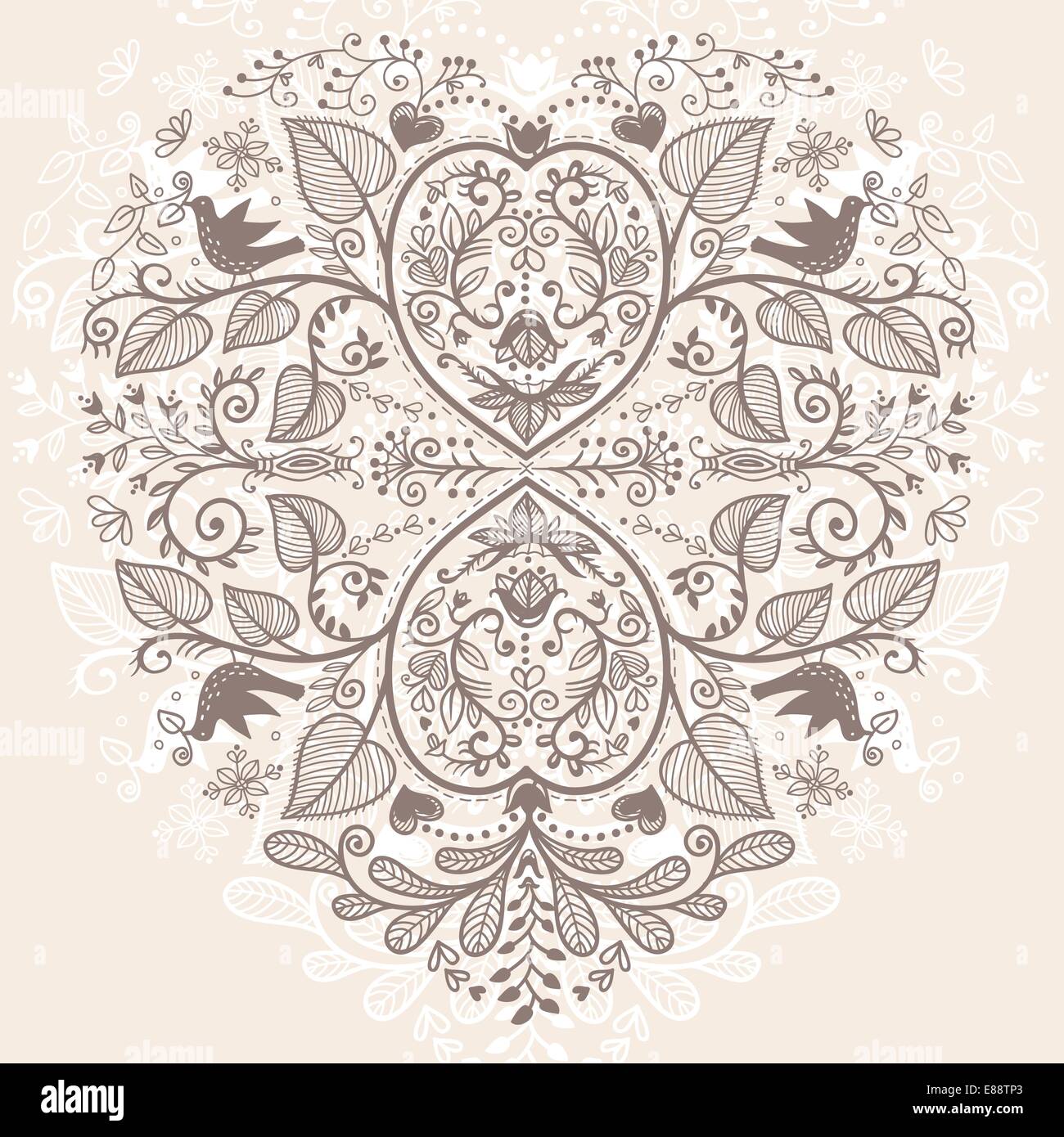 Vector floral heart with abstract plants and birds Stock Vector Image ...