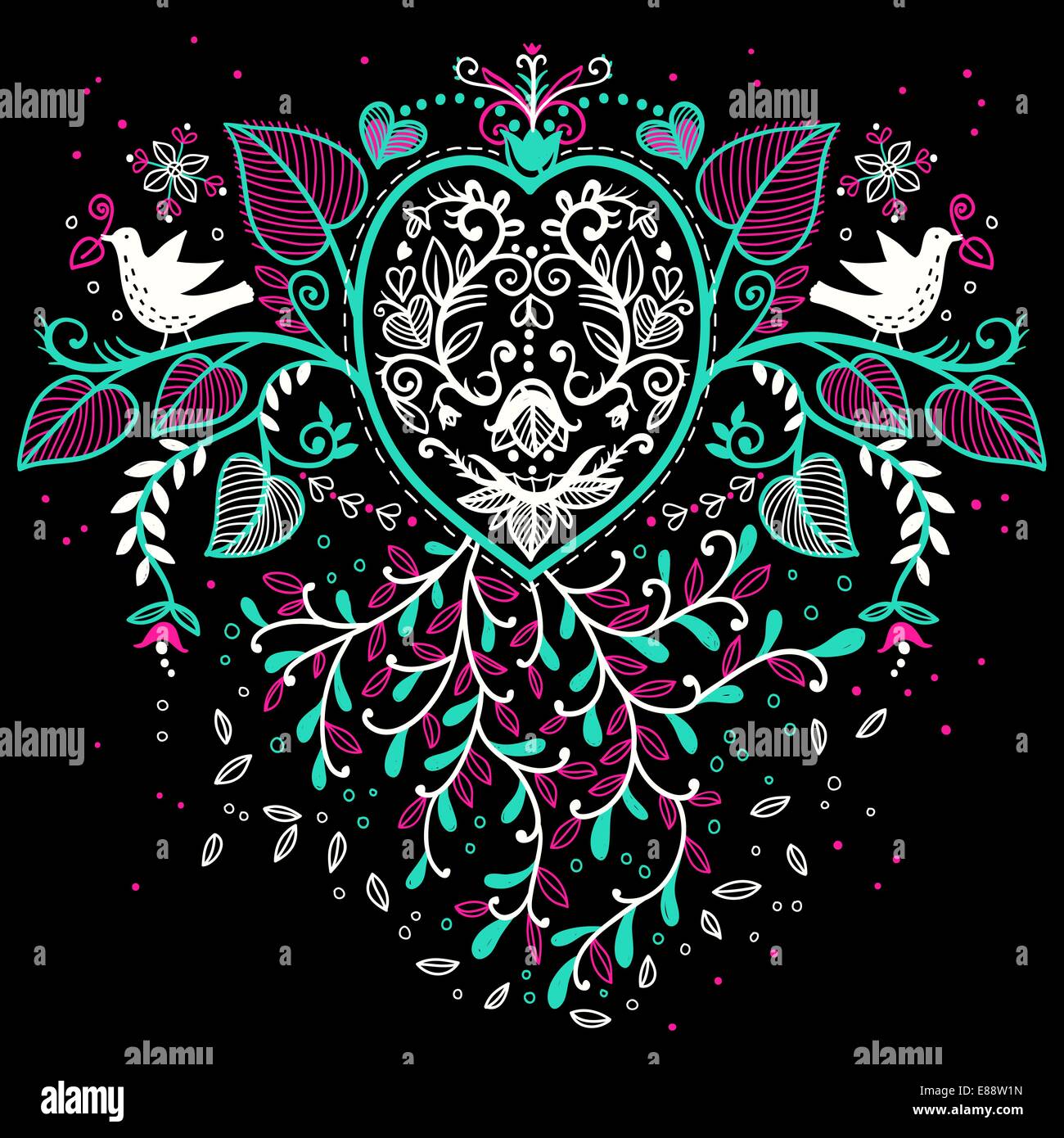 Vector floral background with abstract plants and birds Stock Vector ...