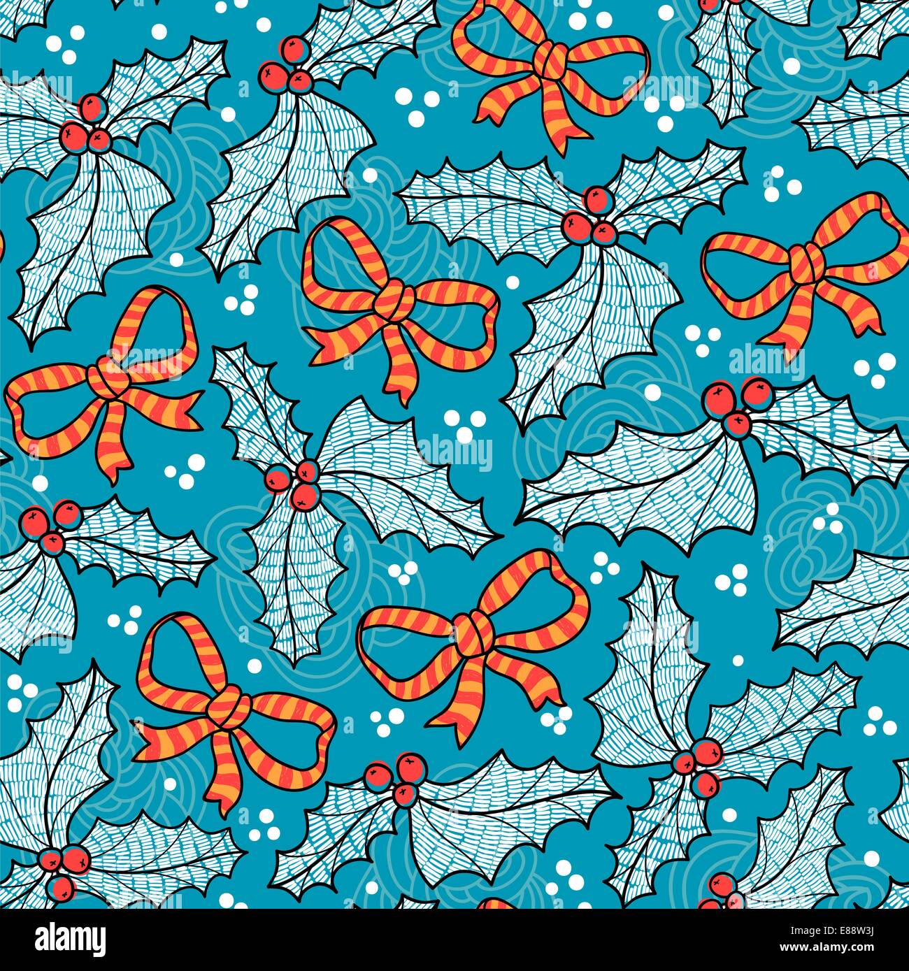 vector seamless Christmas pattern with bows and holly berries Stock ...