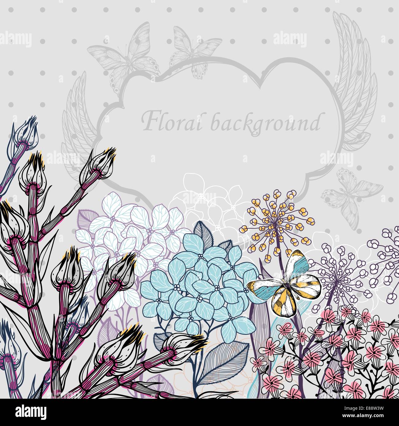vector floral illustration of colored blooming flowers and plants Stock ...