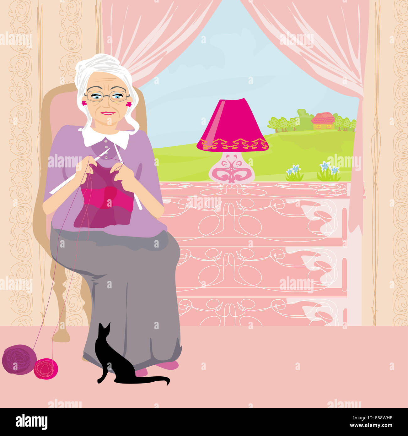 senior woman knitting at home Stock Photo - Alamy