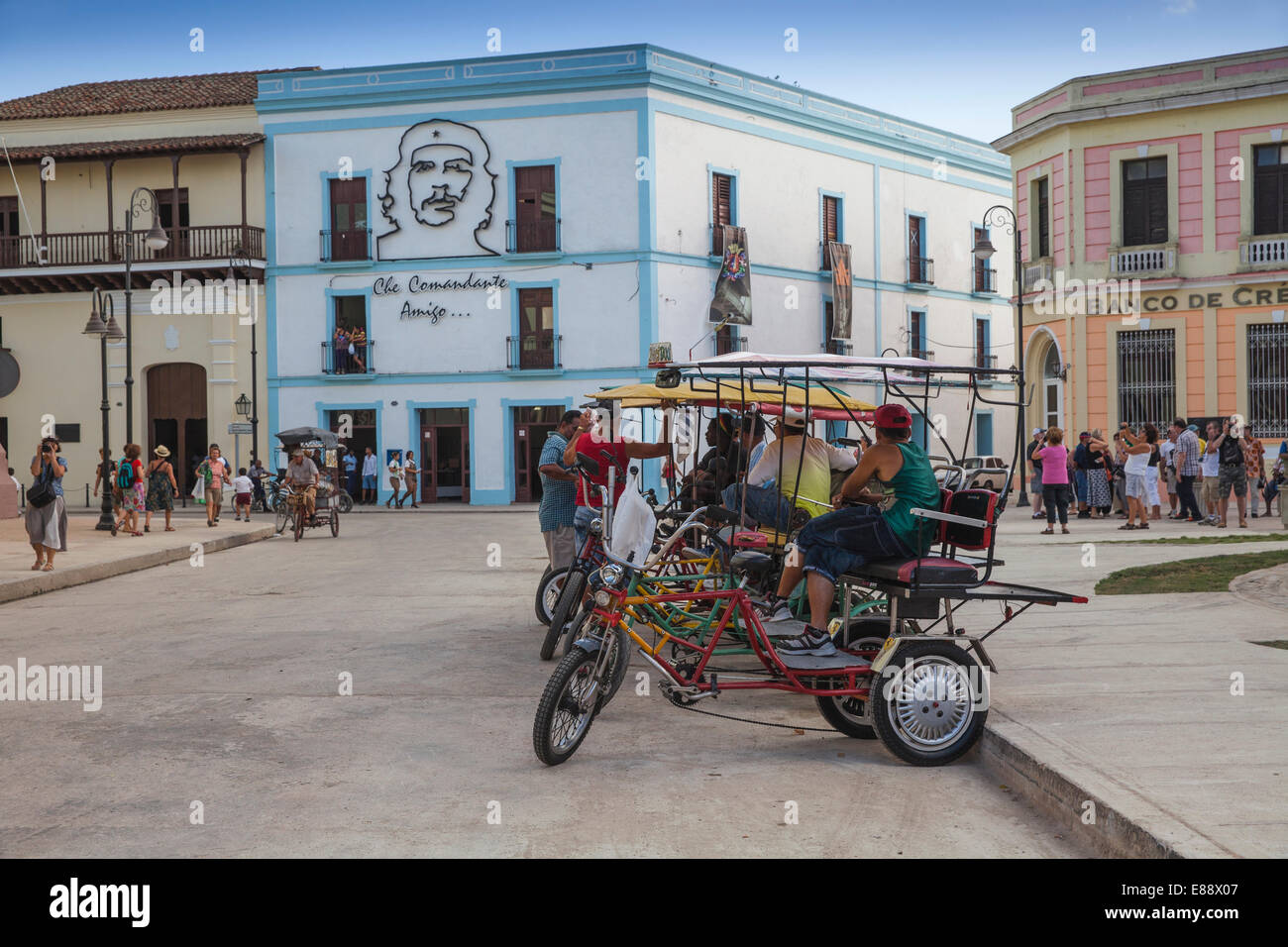 Bici-taxis in Plaza de los Trabajadores, Camaguey, Camaguey Province, Cuba, West Indies, Caribbean, Central America Stock Photo