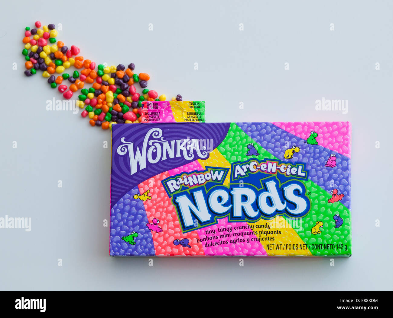 A box of Rainbow Nerds candy, currently sold by Nestlé under their Willy Wonka Candy Company brand. Stock Photo