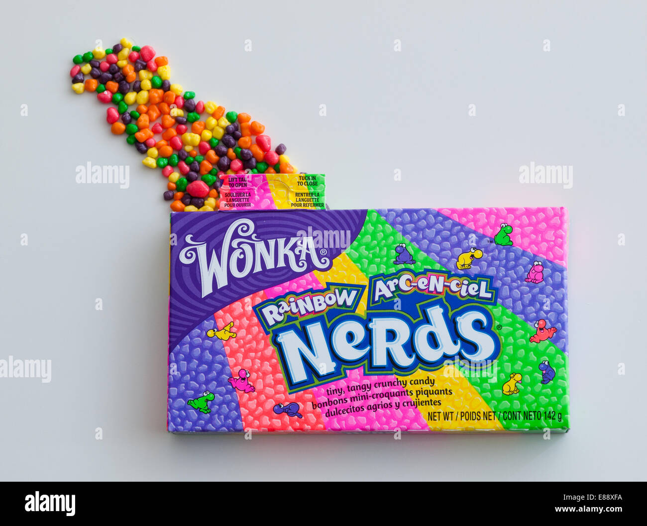 A box of Rainbow Nerds candy, currently sold by Nestlé under their Willy Wonka Candy Company brand. Stock Photo