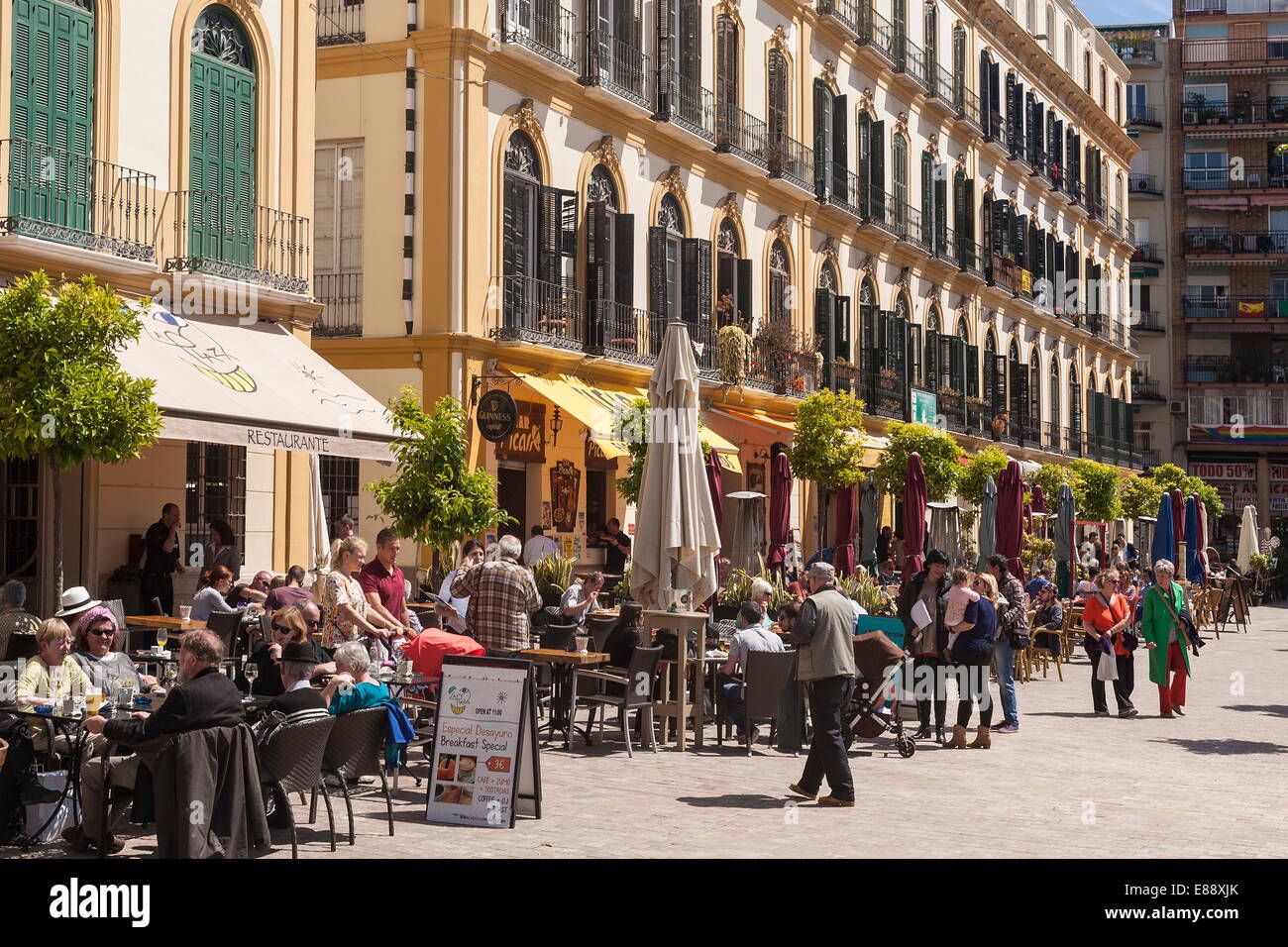 Restaurants in Plaza del la Merced, Malaga, Andalucia, Spain, Europe Stock Photo