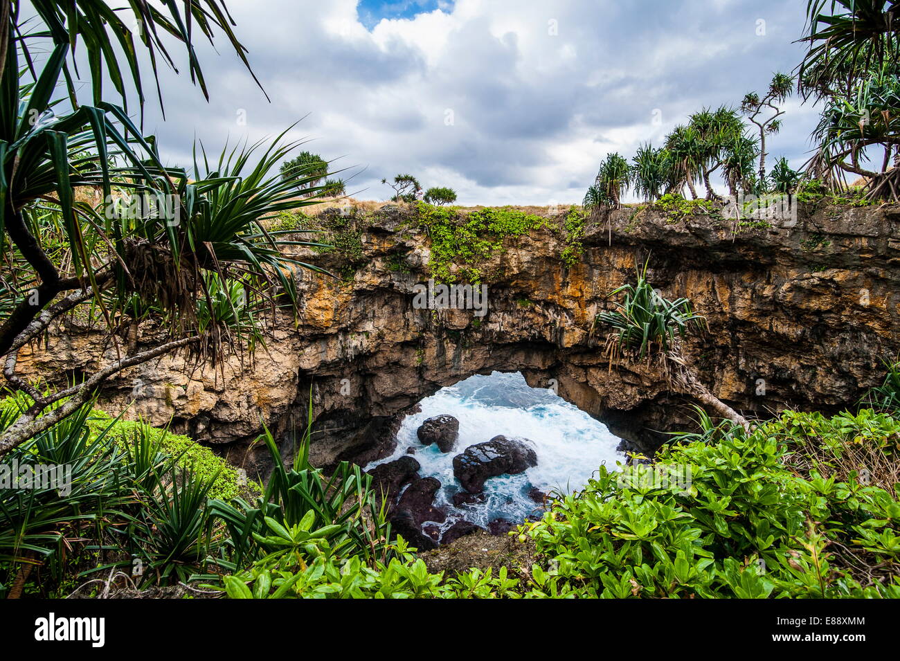 Ha'ateiho, big rock arch in Tongatapu, Tonga, South Pacific, Pacific Stock Photo