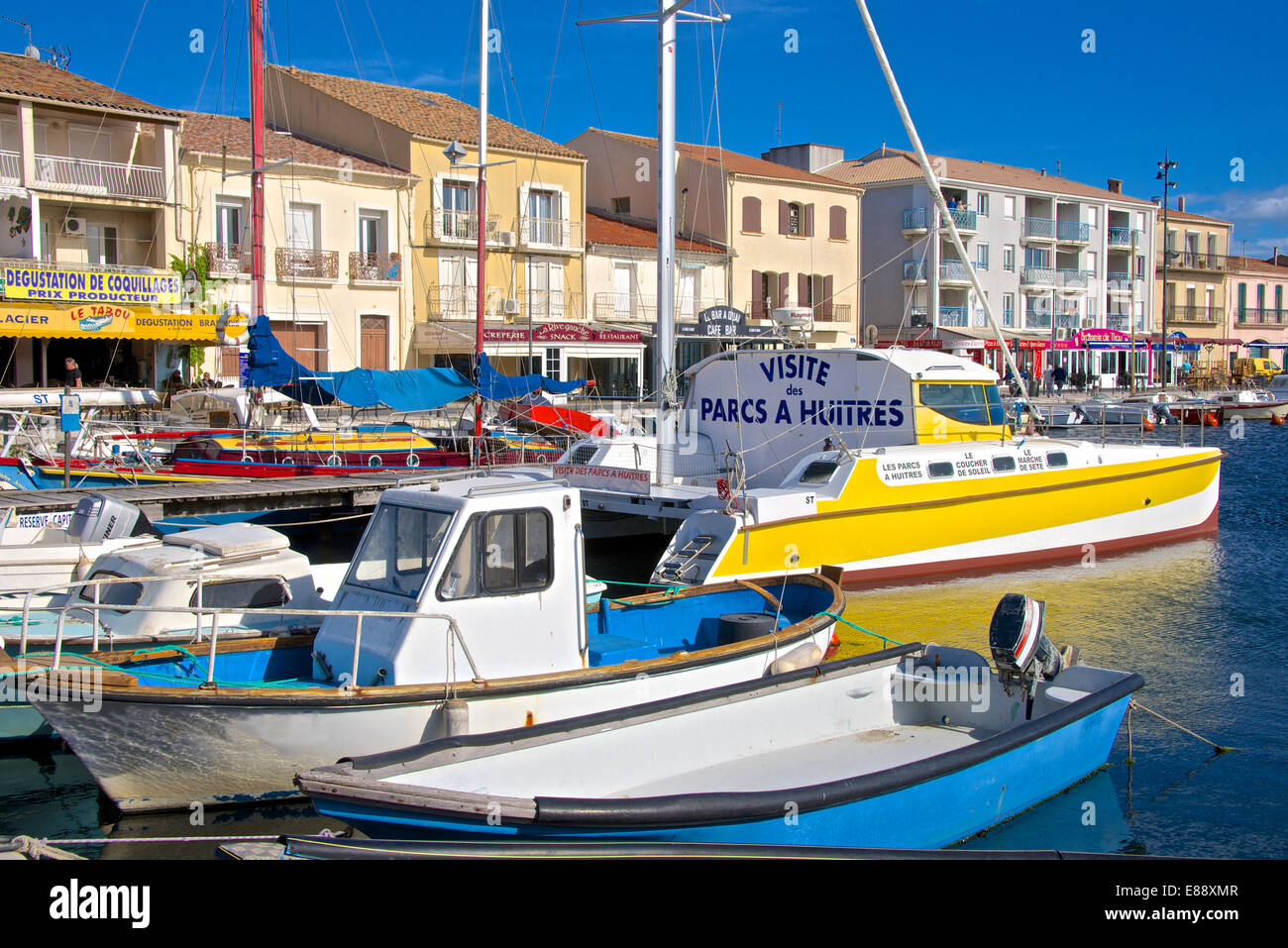 Boats in harbour, Meze, Herault, Languedoc Roussillon region, France, Europe Stock Photo