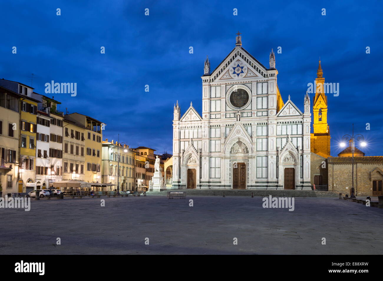 Santa Croce church at night, Piazza Santa Croce, Florence, UNESCO World Heritage Site, Tuscany, Italy, Europe Stock Photo