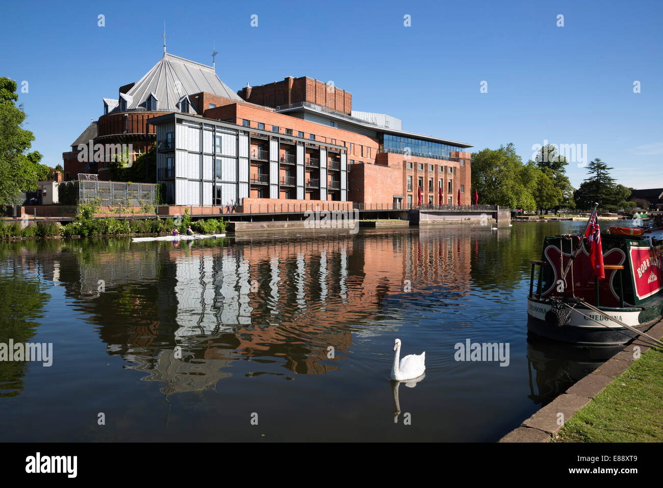 The Swan Theatre and Royal Shakespeare Theatre on River Avon, Stratford-upon-Avon, Warwickshire, England, United Kingdom, Europe Stock Photo
