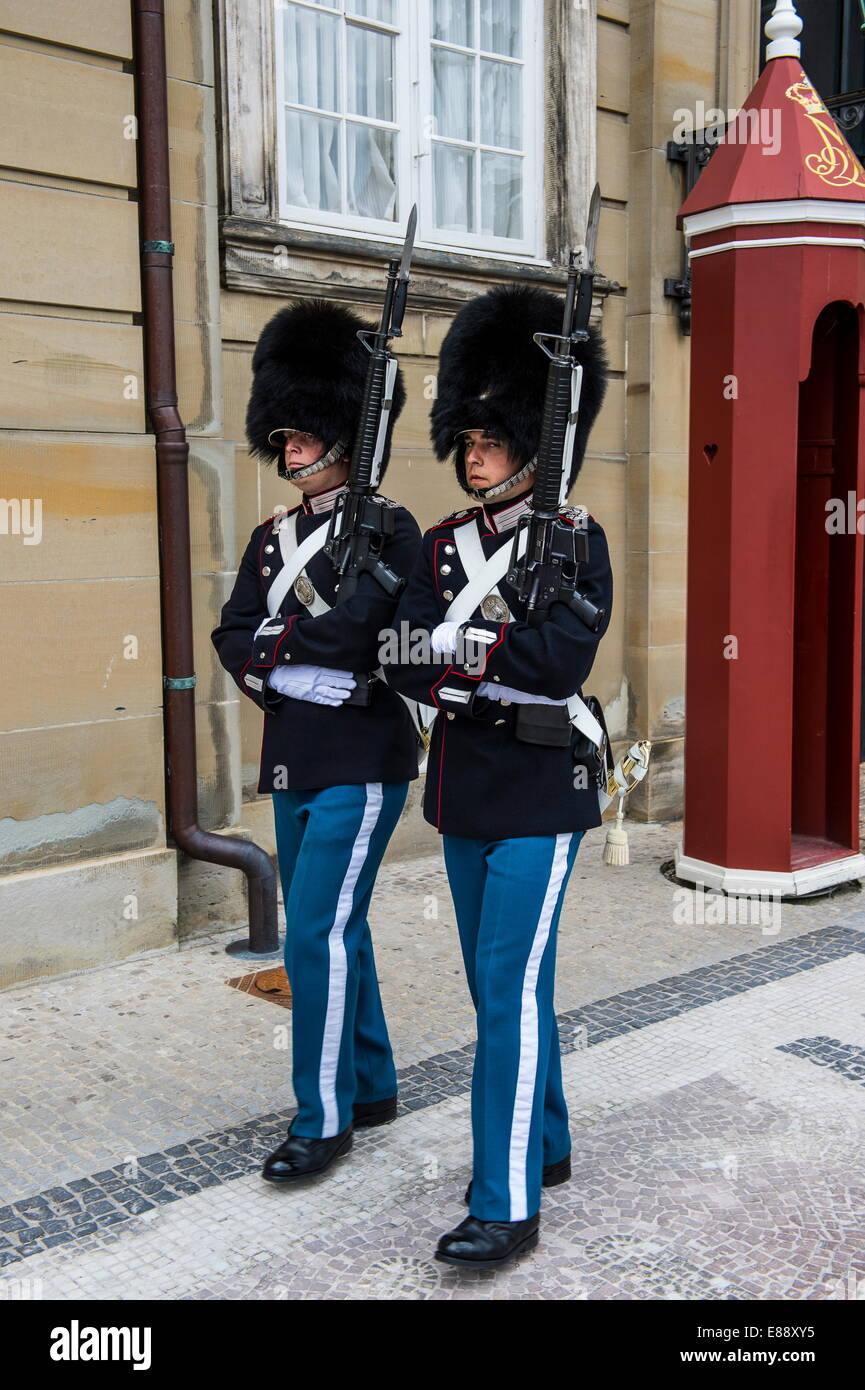 Royal Life Guards in Amalienborg, winter home of the Danish royal family, Copenhagen, Denmark, Scandinavia, Europe Stock Photo