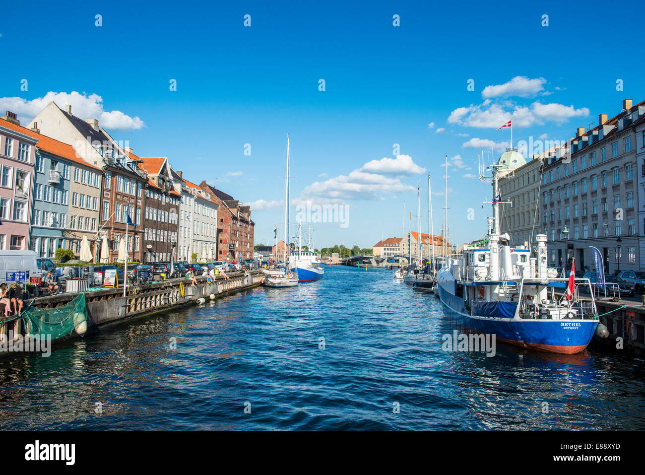 Fishing boats in Nyhavn, 17th century waterfront, Copernhagen, Denmark, Scandinavia, Europe Stock Photo