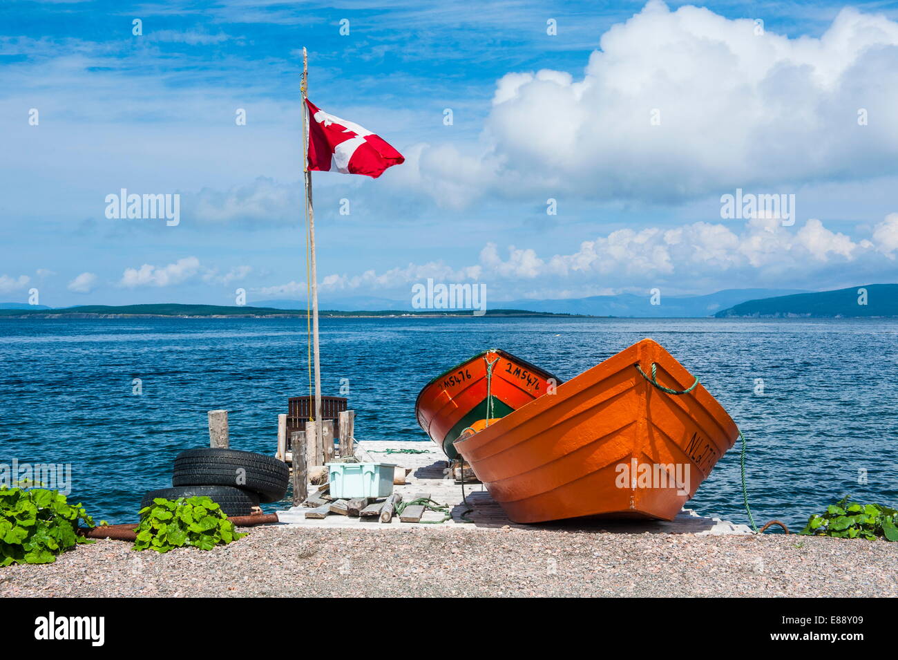 Little boats in th harbour of Corner Brook, Newfoundland, Canada, North America Stock Photo
