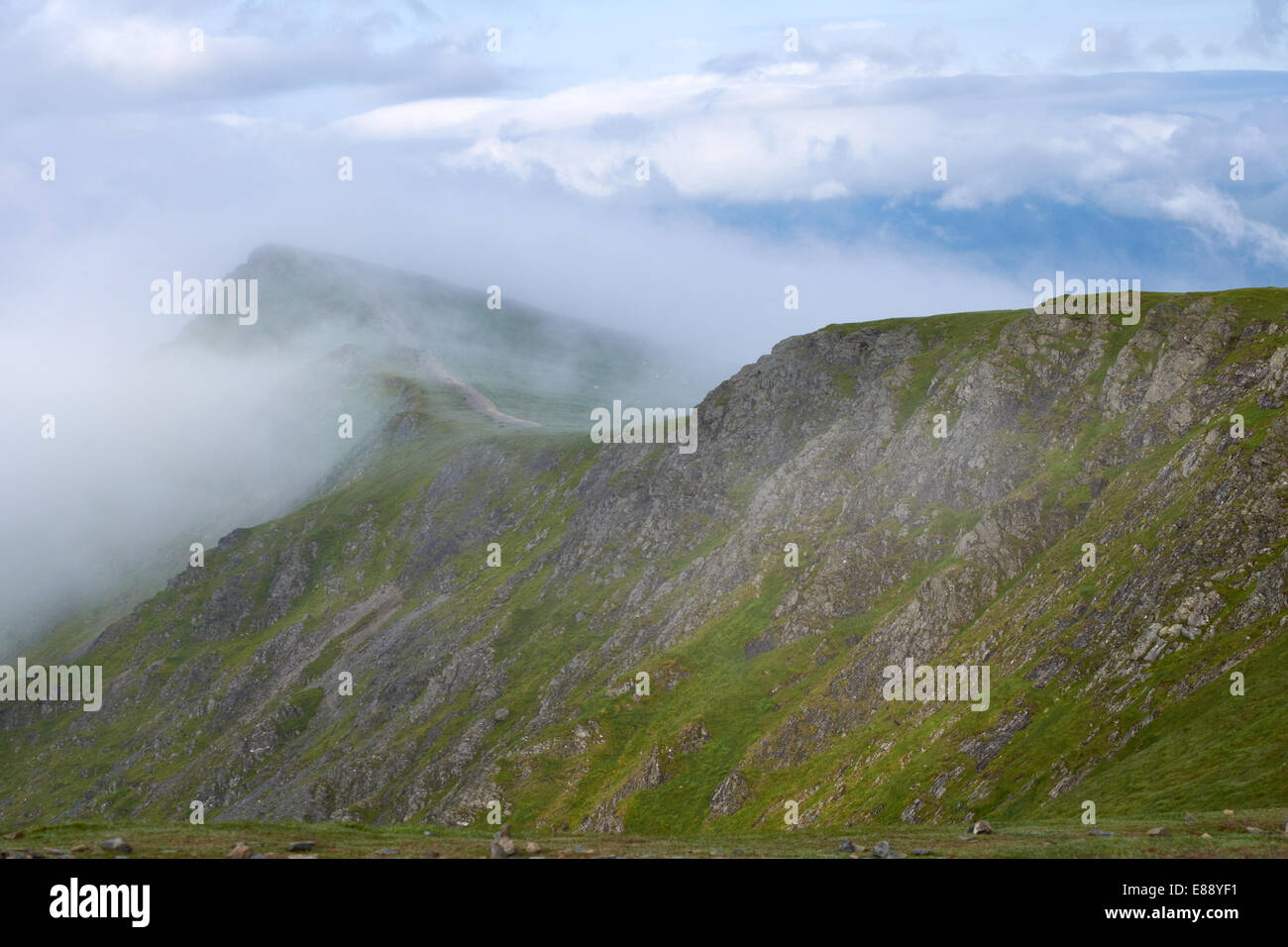Looking towards Knowe Crags from the summit of Blencathra in the Lake District, Cumbria, England.UK. Stock Photo