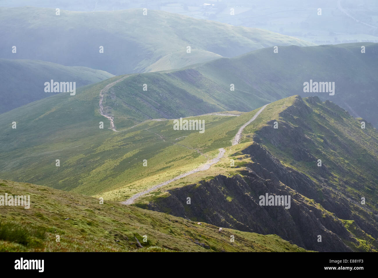 Looking down Scales Fell from the summit of Blencathra in the Lake District, Cumbria, England.UK. Stock Photo