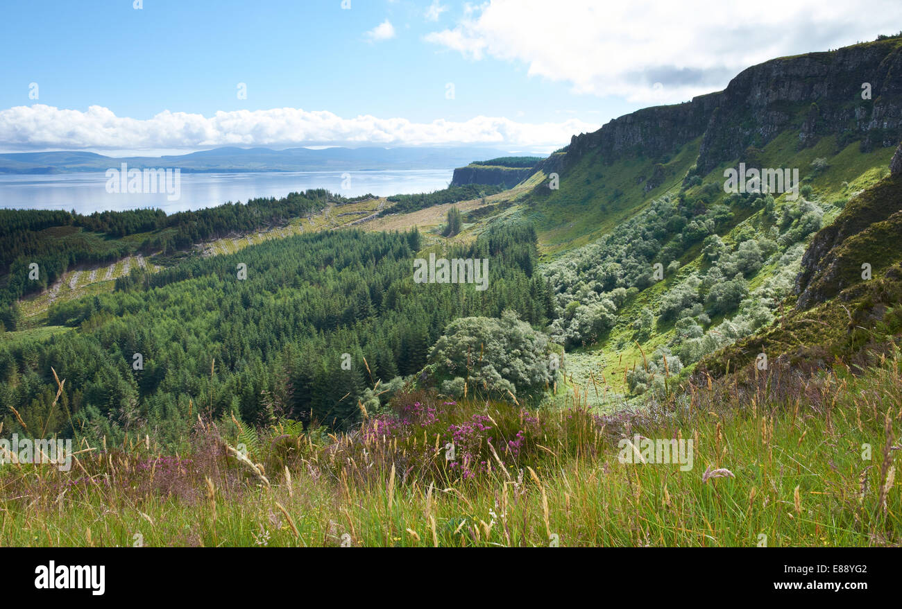 Looking down the cliffs of Score Horan on the Waternish Coastline on the Isle of Skye, Scottish Highlands, Scotland. Stock Photo