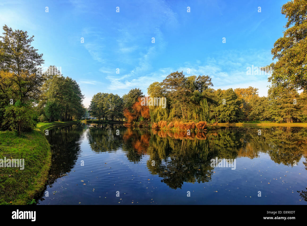 Park in vivid colors of autumn. Gdansk, Poland. Stock Photo