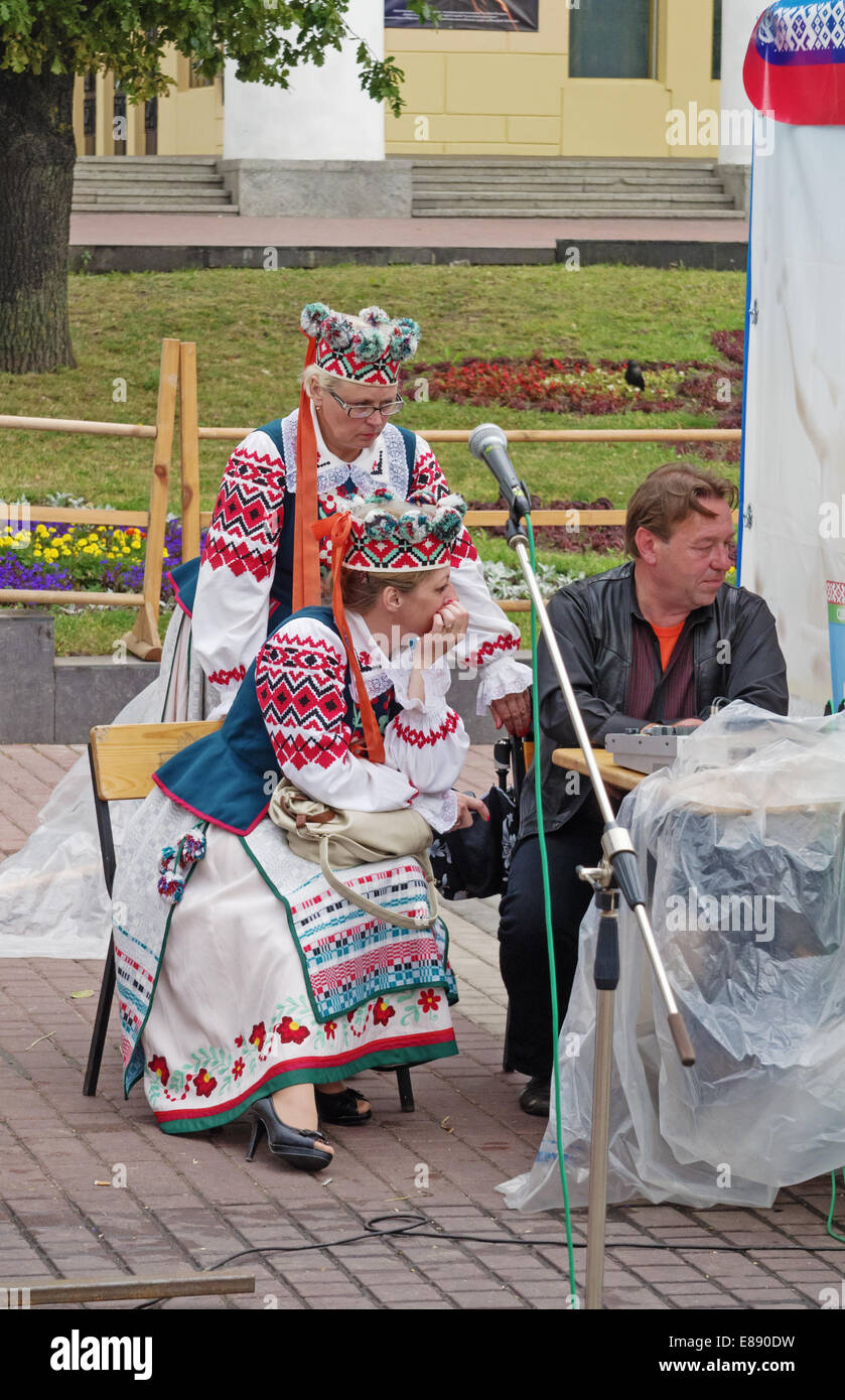 The Belarus folklore groups dance and sings on streets in Vitebsk Stock