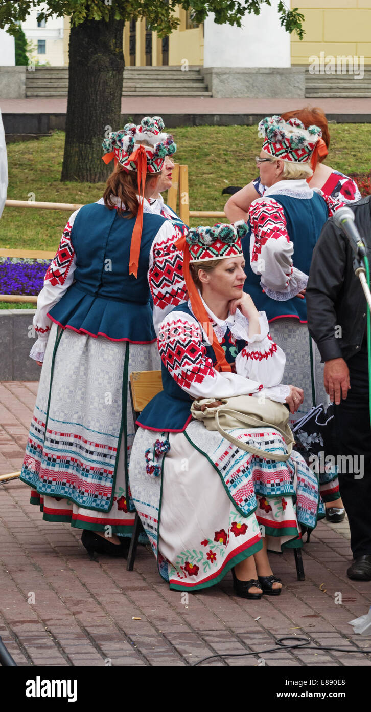 The Belarus folklore groups dance and sings on streets in Vitebsk Stock