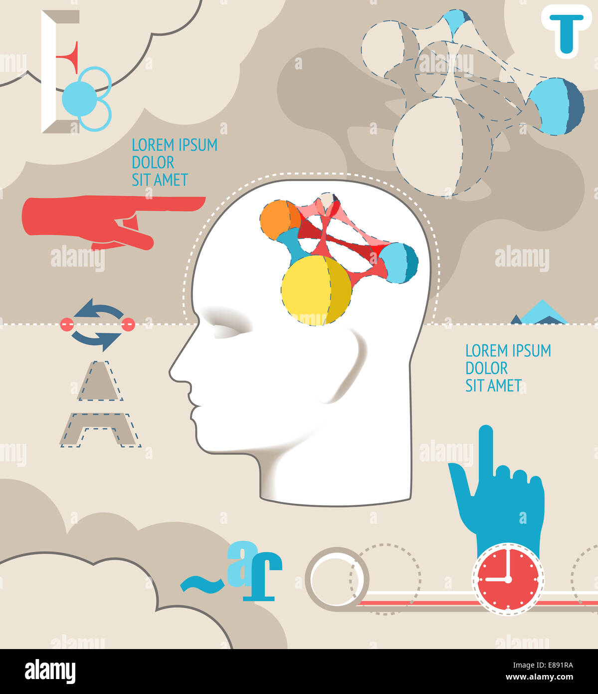 Business concept. Human intelligence illustration. Head, hands, ideas. Stock Photo